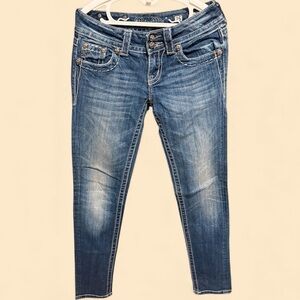 Y2K MISS ME Skinny Fit Low Rise Jeans Studded Rhinestones JE60035R Size 25